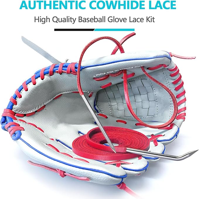 Baseball Glove Lace, Mitt Lace Repair Kit Softball 2 Leather Laces and 2 Lacing Needles for Catcher's Glove