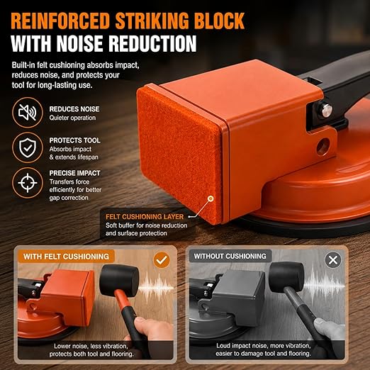 Floor Gap Fixer Tool with Enhanced Vacuum Suction Cup for Vinyl Plank (LVP), Laminate, Hardwood & Tile Flooring, Industrial Steel, Heavy Duty Floor Fix Plank Grabber for Repair Gaps (Tool + Mallet)
