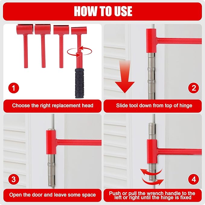ASIEIT Door Hinge Adjustment Tool, 4 in 1 Hinges Gap Adjusting Wrench, Upgraded 0.55-0.98 Inch, Heavy-duty Door Hinge Adjustment Tool for Standard Round Bolts, Residential and Commercial Use