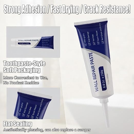 Drywall Repair Kit with Scraper, 2026 Upgrade Quick Drying Wall Mending Agent, Waterproof Wall Crack Filler Paste for Nail Holes, Cracks, Scratches & Graffiti, DIY Home Wall Repair Supplies(250g)