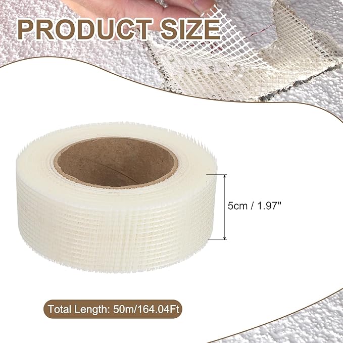 PATIKIL Drywall Repair Mesh Tape, 2 inch x 164 ft Fiberglass Repair Patch Self-Adhesive Dry Wall Joint Tape 8 Mesh Wall Hole Crack and Seam Patch, White