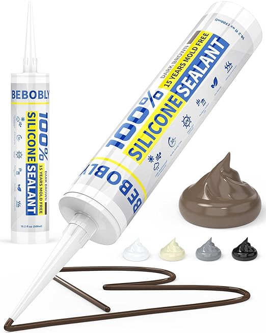Silicone Caulk & Sealant Brown, 100% Waterproof Silicone Sealant, Shrink & Crack Proof, Silicone Caulking for Kitchen, Bathroom, RV, Interior & Exterior Use, 10.2 FL. OZ/300ML, 1 Pack
