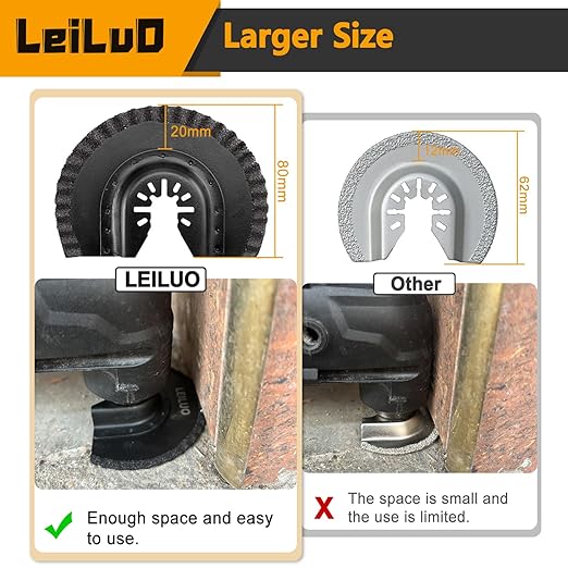 LEILUO 3 Pcs 80MM Carbide Multitool Blades for Grout Removal Universal Oscillating Tool Accessories with Storage Bag Compatible with DeWalt Dremel Milwaukee Makita and More