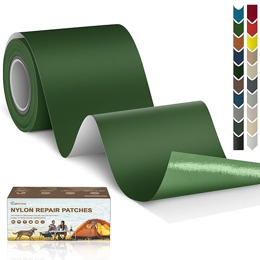 Cahomo 3x79 Nylon Repair Patch Nylon Repair Tape Self Adhesive Fabric Tapes Outdoor Camping Gear Fabric kit for Tent, Umbrella, Down Jackets, Sleeping Bag, Knapsack （Dark Green）