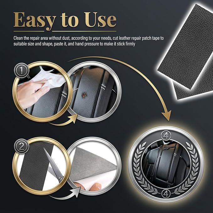 2PCS 8"x4" PU Leather Repair Patch,Self-Adhesive Leather Repair Kit to Repairs Cracks/Holes,Versatile Leathers Patch for Car Seat Repairs & Furniture & Vinyl Surface