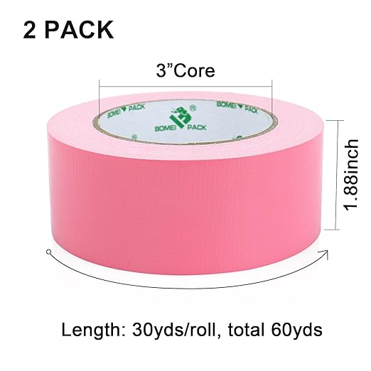 BOMEI PACK Color Duct Tape Pink, Heavy Duty Strong Industrial Duct Tape 9mil x 1.88inch x 30yds for Packing and Repairing