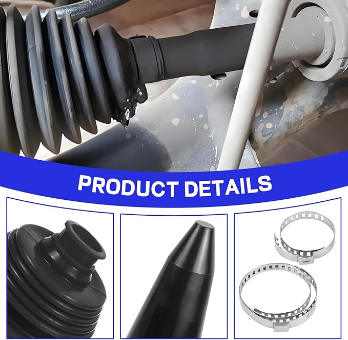 Wuyaoyao 13PCS CV Axle Boot Repair Kit, 2PCS Silicone CV Boot with 4 Stainless Steel Clamps & 6 Cable Ties & Expander Tool, Waterproof Dustproof CVs Joint Boots Kit, Universal Car Accessories (Black)