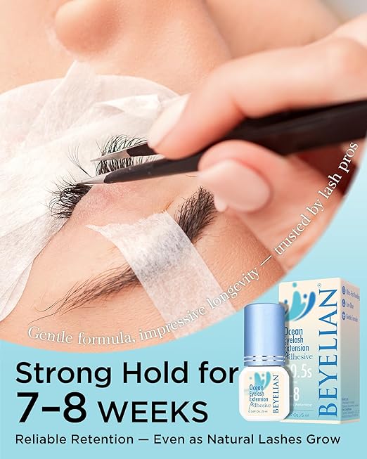 BEYELIAN Blue Eyelash Extension Glue 0.17fl.oz/5ml / 0.5Sec Drying Time/Retention – 7-8 Weeks/Blue Adhesive/Professional Hypoallergenic Formaldehyde-Free Lash Extension Glue Supplies