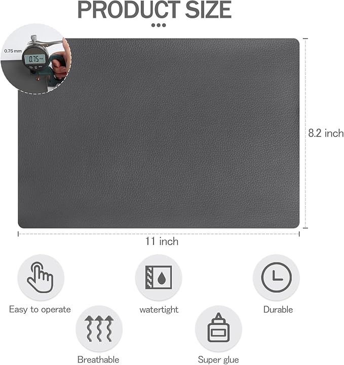 CHEIGHY 2pcs Self-Adhesive Leather Repair Kit for Furniture, Couches, Car Seats 8.2X11 Inch PU Vinyl Leather Patch Tape for Sofa, Office Chairs, Jackets (Dark Grey)