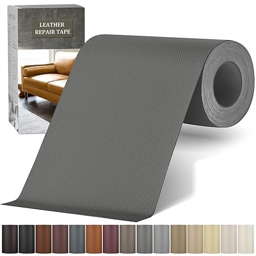 Self Adhesive Leather Repair Patch Kit, 4" x 63" Large Vinyl Leather Repair Tape for Furniture, Car Seat, Couch, Sofa, Chair Medium Grey