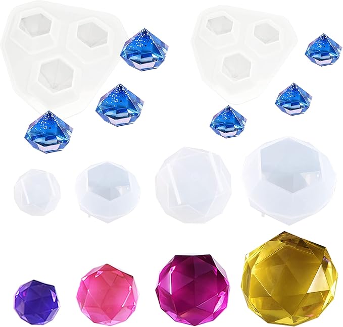 6 PCS 3D Diamond Gem Silicone Molds - Clear Diamond Molds for Making Clay, Resin, Epoxy Crafting Projects