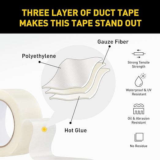 Lichamp 6 Rolls Clear Duct Tapes Heavy Duty, Waterproof No Residue Clear Duct Tape for Packaging Taping Sealing Repairing Tying, Thick & Wide Tape for DIY or Commercial Use, 2 Inches x 25 Yards