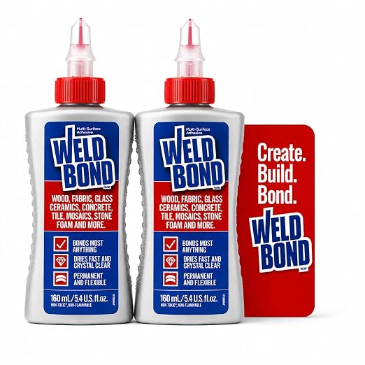 Weldbond Multi-Surface Strong Glue – Fast Drying Glue for Wood, Tile, Ceramic, Pottery, Glass, Metal & More – Heavy Duty Adhesive for Mosaic, Crafts, Wood Working & Repairs – 5.4oz (160ml), 2 Pack
