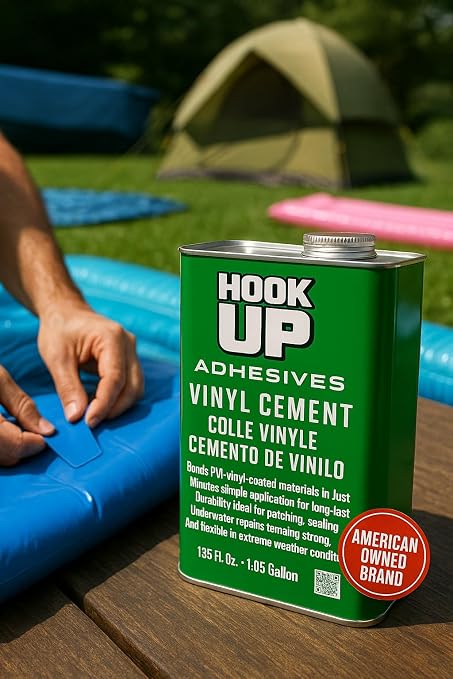 HOOK UP Vinyl Cement – Waterproof Pool Liner Repair Glue for Vinyl & PVC, Fast-Drying Flexible Contact Cement for Inflatables, Air Mattresses, Boats, Tarps, Hot Tubs & Pool Patch Repairs (1 Gallon)