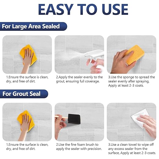 Meuvcol Grout Sealer,35 OZ Long LastingGrout Sealer for Shower, Floor, Kitchen - Waterproof Clear Grout Sealant for Stone, Bathroom, Marble