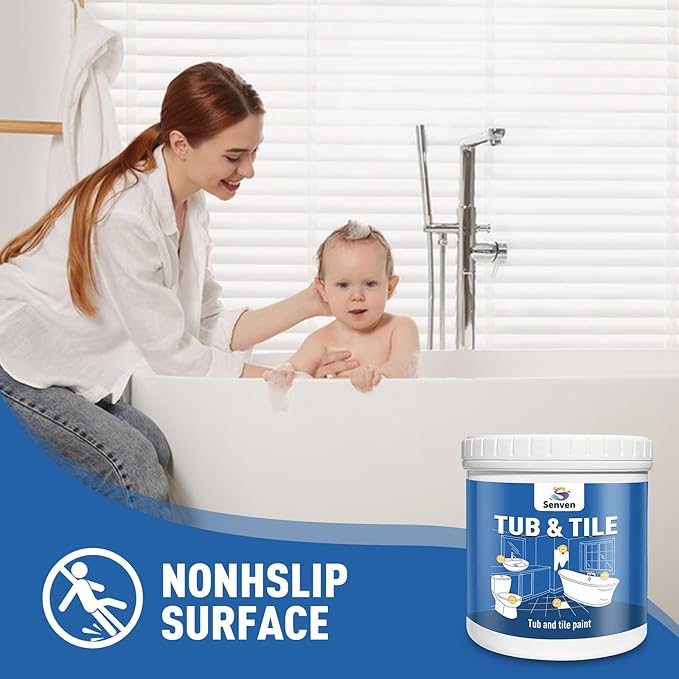 Tub and Tile Paint, Gloss White Tile Paint Refinishing Kit for Bathtub, Sink, Toilet, Bathroom Wall, Floor, Porcelain Acrylic Enamel, Water Based Low Odor, Easy to Use, 21oz, 30-35 sq.ft. Quick-Dry