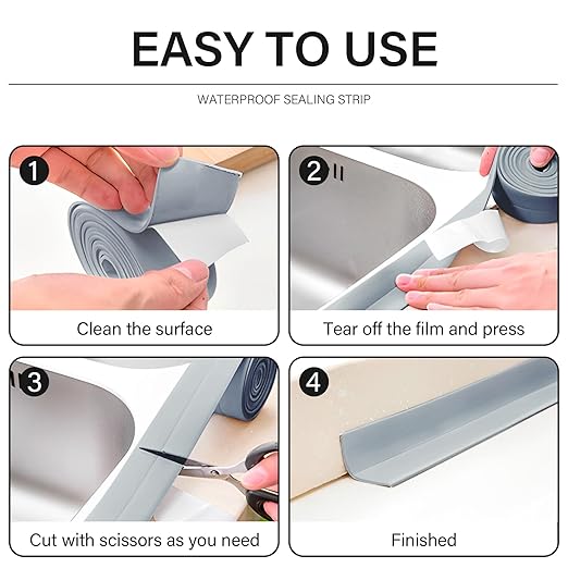 3 Rolls 10.5 Feet Caulk Tape Toilet Caulking Strip Self Adhesive Bathroom Sealing Peel and Stick Caulk Strip for Bathtub, 1.5 Inches (Grey)