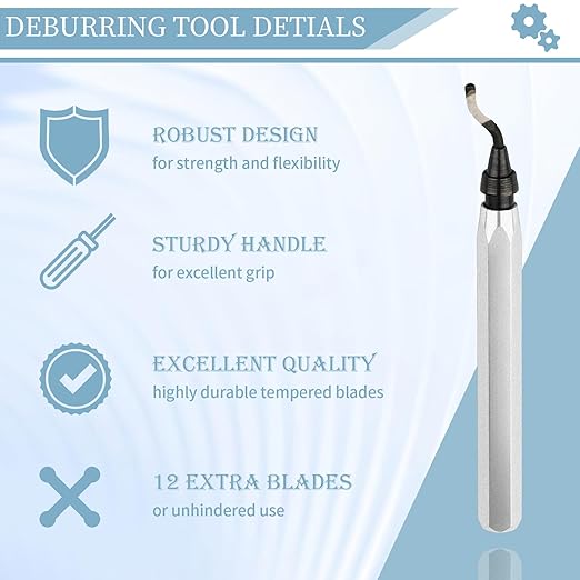 Deburring Tool with 12 HSS Blades, 12 High-Speed Steel Blades for 3D Prints, Metal, PVC & Plastic