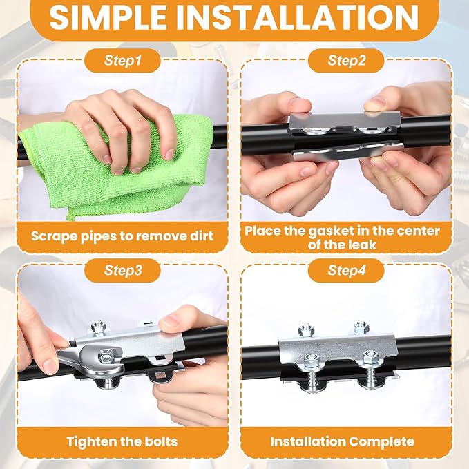 LEIFIDE 3 Pcs Pipe Repair Clamps Metal Pipe Clamp Repair Kit for 3/8 In 1/2 In and 3/4 Inch IPS Pipes