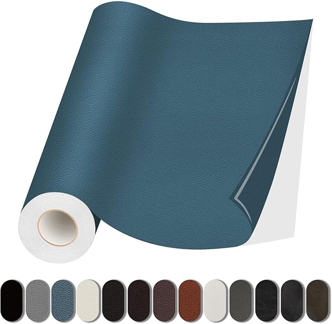 Leather Repair Patch, 17X158 Inch Self Adhesive Leather Repair, Large Vinyl Patch Tape for Couches, Furniture, Car Seats, Cabinets, Wall, Handbags （Blue, 17X158 Inch）
