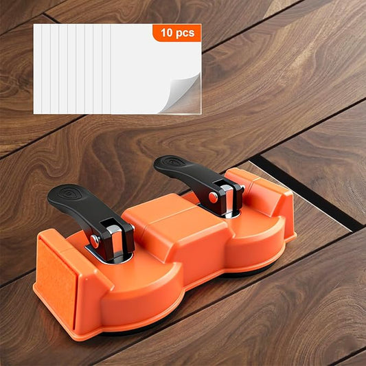 Floor Gap Fixer Tool - Dual Suction Cup Plank Grabber Floor Fix Pro - Orange Heavy Duty Laminate Floor Gap Repair Tool with 10 Sticky Pads for Vinyl Wood Plank Flooring
