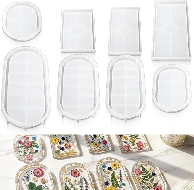 8 Sizes Epoxy Resin Silicone Molds Kit, Rectangular/Oval Resin Art Display Mold, Soft and Easy to Unmold, Silicone Casting Molds, for Soap, Candles, Specimen, Dried Flower, DIY Handicrafts