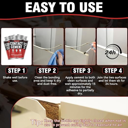 Contact Cement Adhesive 4.16 Oz, High Performance Neoprene Contact Adhesive with Brush, Flexible & Strong Bonding for Woodworking, Leather, Furniture Repairs and DIY Crafts (LDXJ-W01)