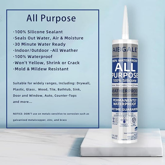 Variety Caulking Tool Kit, 2 Gray Silicone Sealant, Hand Caulking Guns and 5 in 1 Scraper/Smoothing Tool, Sandpaper, Gloves and Masking Tape, with All-Purpose 100% Silicone Caulk 20.2 Oz