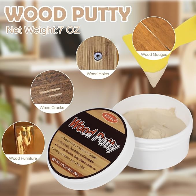 SEISSO White Oak Wood Filler Paintable, Stainable, Waterproof, Wood Repair Putty, Furniture Repair Kit - Restore Wooden Table, Cabinet, Floor, Door