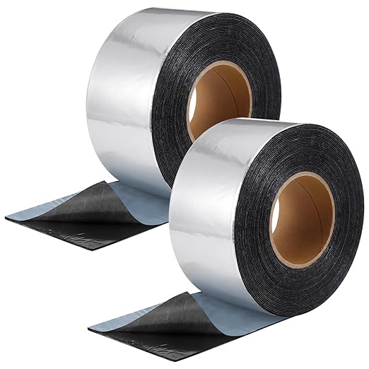 2 Pcs 50 Mil Heavy Duty Aluminum Foil Rubber Tape, Waterproof, for Sealing Roof Flashing, and Repairs in Punctures in Trailers, Truck Bodies, Containers, RVs and Campers (4" X 50')