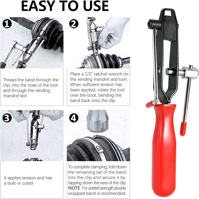 2Pcs CV Boot Clamp Pliers Set with 20Pcs Crimp Bands , Joint Boot Clamp Crimp Pliers, Hose Band Axle Pliers Car Banding Tool Kit, Dust Cover Clip Removal Pliers Repair Tool Accessories, Red