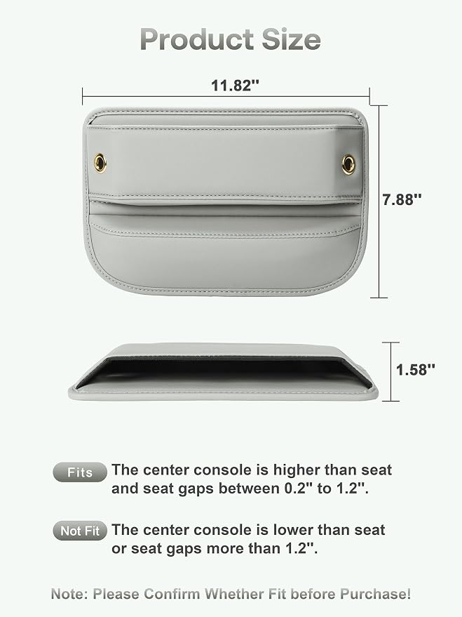 Premium Leather Car Seat Gap Filler Organizer (0.2”-1.2" Gaps), Clever Gifts for Car SUV Truck Owners (Beige, 2 Pack)
