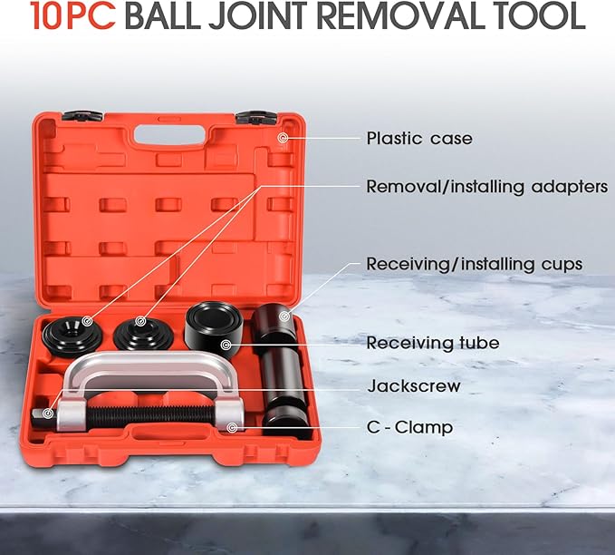 DHA Ball Joint Press Kit Heavy Duty 4x4, Ball Joint Removal Tool Kit for Most 2WD 4WD Cars and Light Trucks, 10pc Ball Joint Installer and Remover Tool