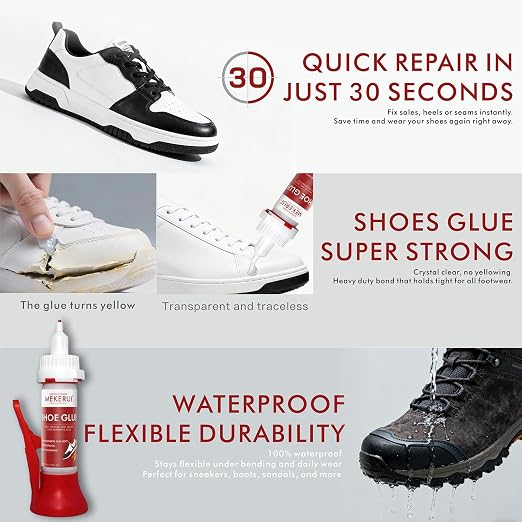 Strong Shoe Glue - 30-Second Quick Dry, Waterproof & Clear，Professional Adhesive for Instant Shoe Repair. Includes Precision Nozzle and Needle tip for Easy Application 2bottles