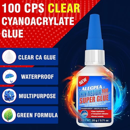 20g Thin-Medium CA Glue (100 CPS), Instant Clear Cyanoacrylate Glue for Wood, Glass, Metal, Paper, Leather, Plastic, Ceramic, Rubber, Jewelry, Woodworking, Hobby Models, and Craft Project