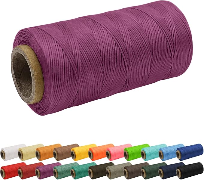 JeogYong 1mm Waxed Thread, 284 Yards 150D Flat Leather Sewing Thread, Hand Sewing Waxed Cord for Leather Craft, Bookbinding, Shoes Repairing (Purple)