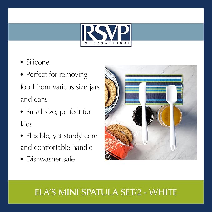 RSVP International Ela Collection Silicone Coated Steel, Mini Spatula/Spoon, White