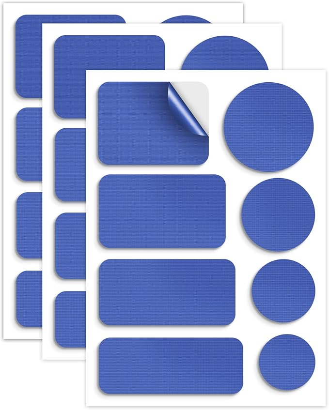 Waterproof Self-Adhesive Nylon Patches for Tent Repair Kit, 24pcs Outdoor Gear Tenacious Repair Tape, Fabric Patches for Clothes, Down Puffer Jacket, Tent, Sleeping Bag, Backpack, Royal Blue