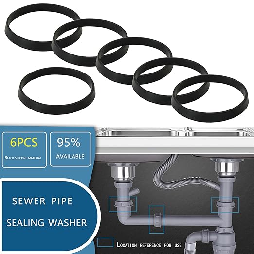 6PCS Kitchen Sink Drain Seal Kit, 1.77 inch/45mm Rubber Gasket for Odor Siphon & Inclined Sliding Joint