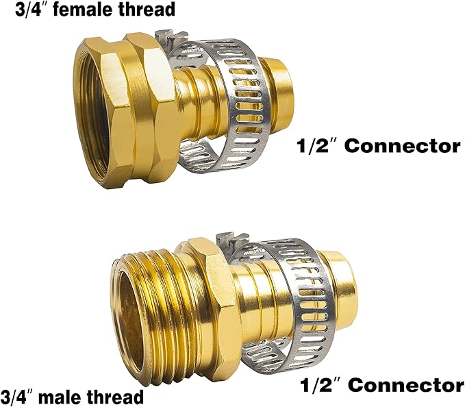Hourleey Garden Hose Repair 1/2 Inch, Aluminum Mender Hose Connector Fitting with Clamp, Fit 1/2" Male & Female Hose Connector, 3 Sets