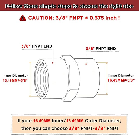 Pack of 2, 3/8" NPT FeMale to 3/8" NPT FeMale Solid Brass Pipe Fitting Coupler, Brass Coupling Hose Fittings Adapter for Pipe Leak Repair, Bathroom Remodeling, Tool Extensions