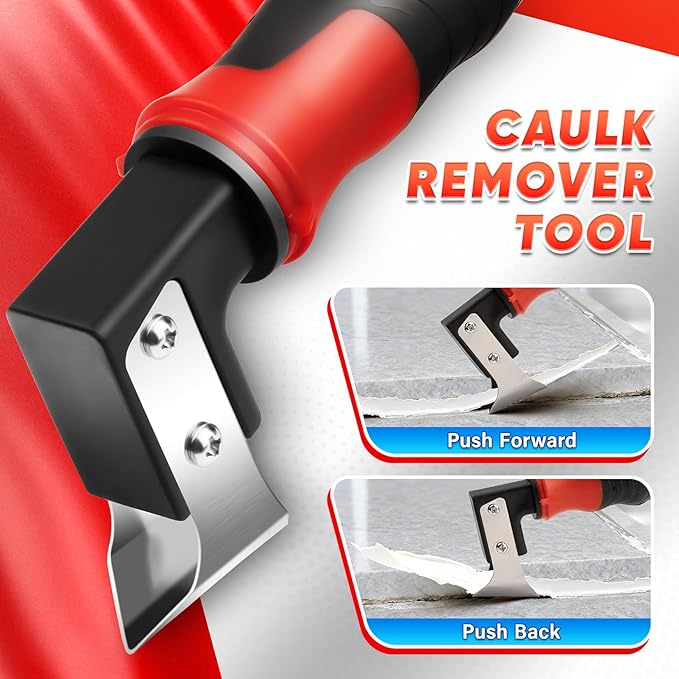 DIYSELF Caulking Tool, 4 in 1 Caulk Remover Tool for Bathroom, Bathtub, Grout, Shower, Tile, Window, Razor Scraper Tool for Cleaning, Silicone Caulk Removal Tool (Red)
