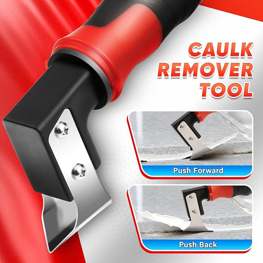 DIYSELF Caulking Tool, 4 in 1 Caulk Remover Tool for Bathroom, Bathtub, Grout, Shower, Tile, Window, Razor Scraper Tool for Cleaning, Silicone Caulk Removal Tool (Red)