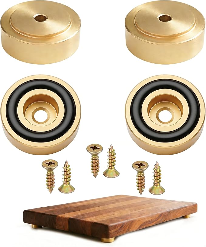 Solid Brass Cutting Board Feet, 4 Pcs with Non-Slip Pads & Screws – for Secure Grip and Surface Protection on Butcher Block, Kitchen Island, Table, Cabinet (0.8X0.31 in)