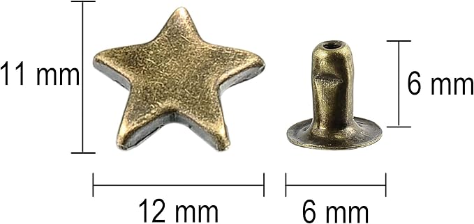 100 Sets 12MM Bronze Star Rivets for Leather Star Rivet Studs Garment Rivets Leather Rivets Studs and Spikes for Leather Craft Clothing Bags Belts Dog Collar Shoes DIY Rivets 15/32 Inch