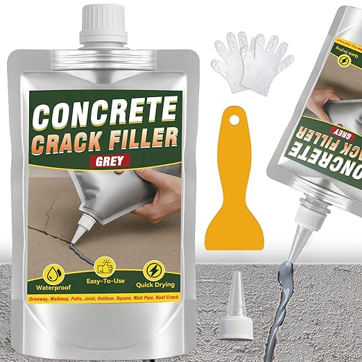 Concrete Crack Filler, Premium Cement Crack Filler, Self Leveling Crack Sealant, Waterproof, High Elasticity Caulking Glue for Driveway, Sidewalk, Patio, Outdoor Concrete Joint Repair