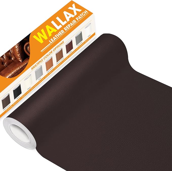 WALLAX Leather Repair Patch, 16 x 158 Inches Self Adhesive Leather Repair Tape for Furniture, Couch, Sofa, Car Seats, Office Chair, Car Interior, Upholstery, Vinyl Repair Kit (Coffee)