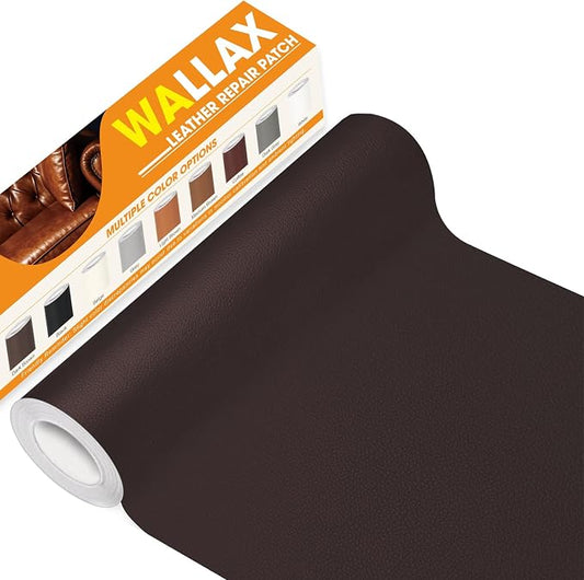 WALLAX Leather Repair Patch, 16 x 158 Inches Self Adhesive Leather Repair Tape for Furniture, Couch, Sofa, Car Seats, Office Chair, Car Interior, Upholstery, Vinyl Repair Kit (Coffee)