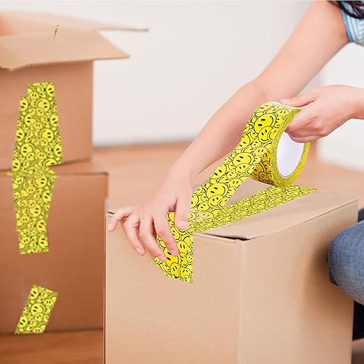 Whaline 109Yard Smile Face Packing Tapes Waterproof Cute Cartoon Shipping Tape Sticky Decorative Gift Wrapping Tape for Small Business DIY Crafts Box