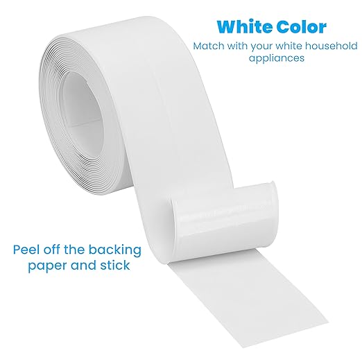 Caulk Tape 2 Rolls Self Adhesive Waterproof White Sink Caulking Sealant Tape, Bathroom Caulk Strip for Bathtub, Toilet, Countertop, Sink, Shower, Backsplash (White,1.5" x10.5Ft)
